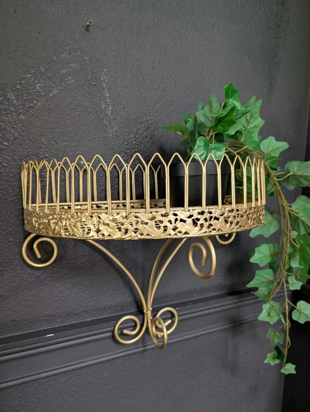Vintage gold scroll leaf design large wall shelf display 14